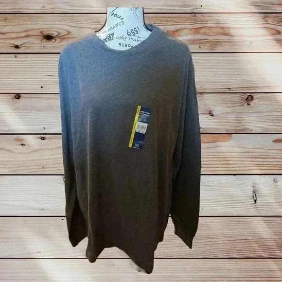 BRAND NEW GEORGE MEN'S SOLID GREY COTTON LONG SLEEVE T-SHIRT. SIZE LARGE - Picture 1 of 4